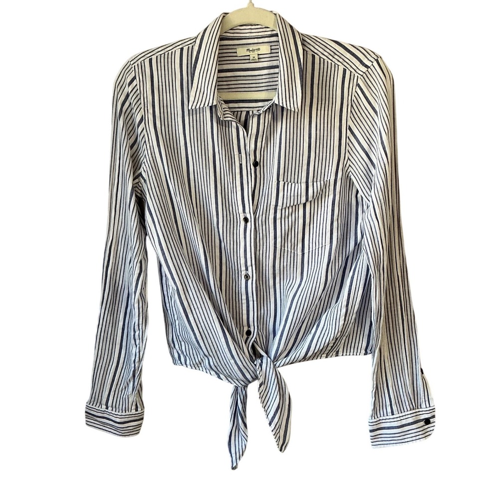 Madewell Womens Blue White Striped Tie Front Button Down Shirt F1387 Size M